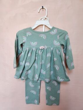 First Impressions Sage Green Rainbow Print Two-Piece Set